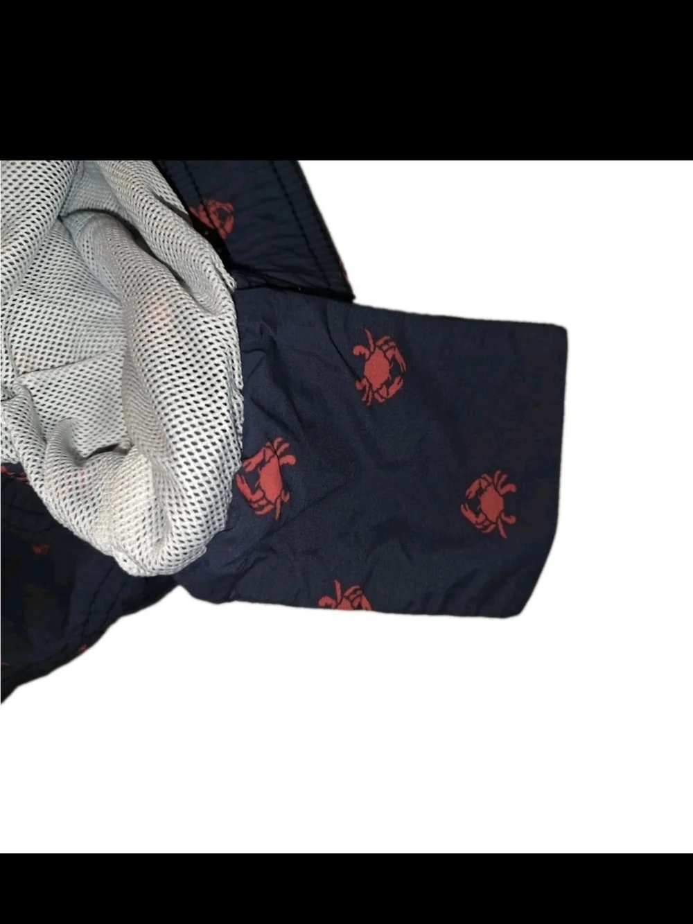 J. Crew Navy Swim Trunks with Red Crab Motif